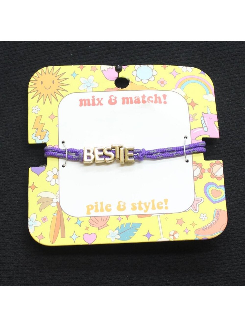NWT Unique Designs "Bestie" Paracord Adjustable Bracelet Purple / Gold